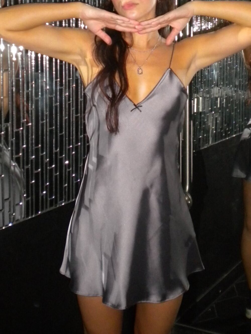 Zara Satin Gray/Purple Slip Dress